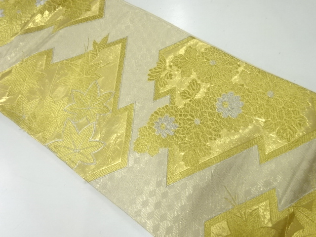 アンティーク　松皮菱に菊楓模様織出し袋帯（材料）